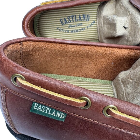 Eastland Brown Leather Boat Shoes‎ Moc Toe & Lace Detail Style Yarmouth Size 10W - Picture 11 of 12